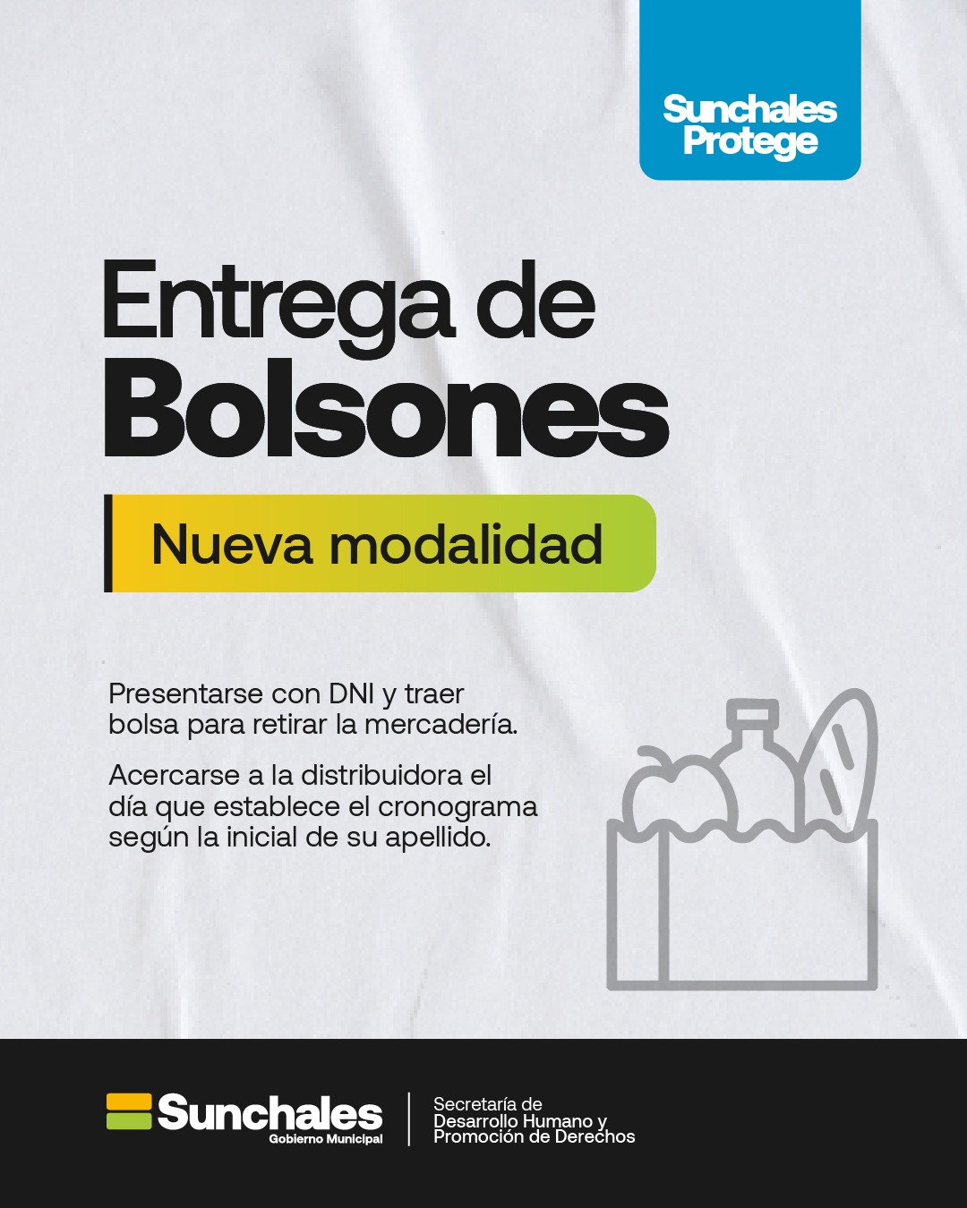 Entrega de bolsones alimentarios: nueva modalidad