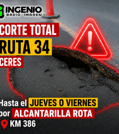 Ruta 34 cerrada al tránsito entre arrufó y ceres por afectaciones en una alcantarilla