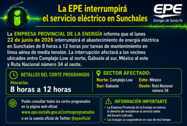 La EPE interrumpirá el servicio eléctrico en Sunchales