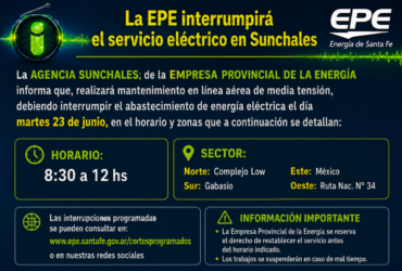 Corte de luz en Sunchales el martes 23 de junio