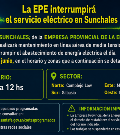 Corte de luz en Sunchales el martes 23 de junio