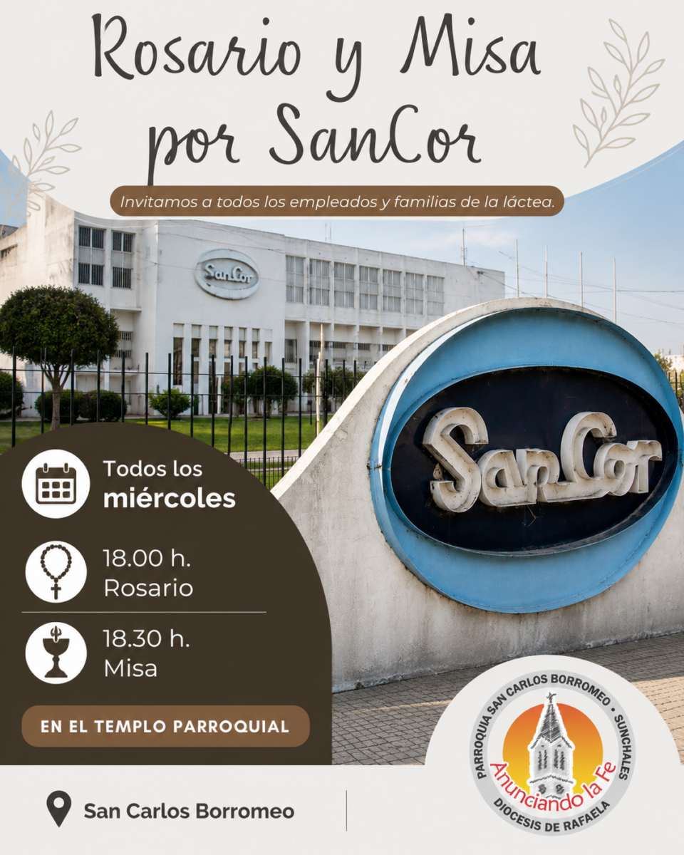 Rosario y Misa por SanCor: todos los miércoles en San Carlos Borromeo