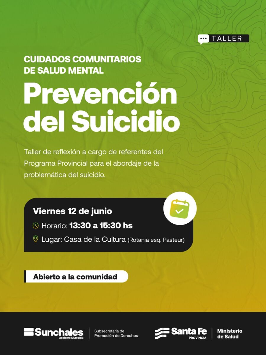 Taller gratuito sobre Cuidados Comunitarios de Salud Mental y Prevención del Suicidio el viernes 12 de junio