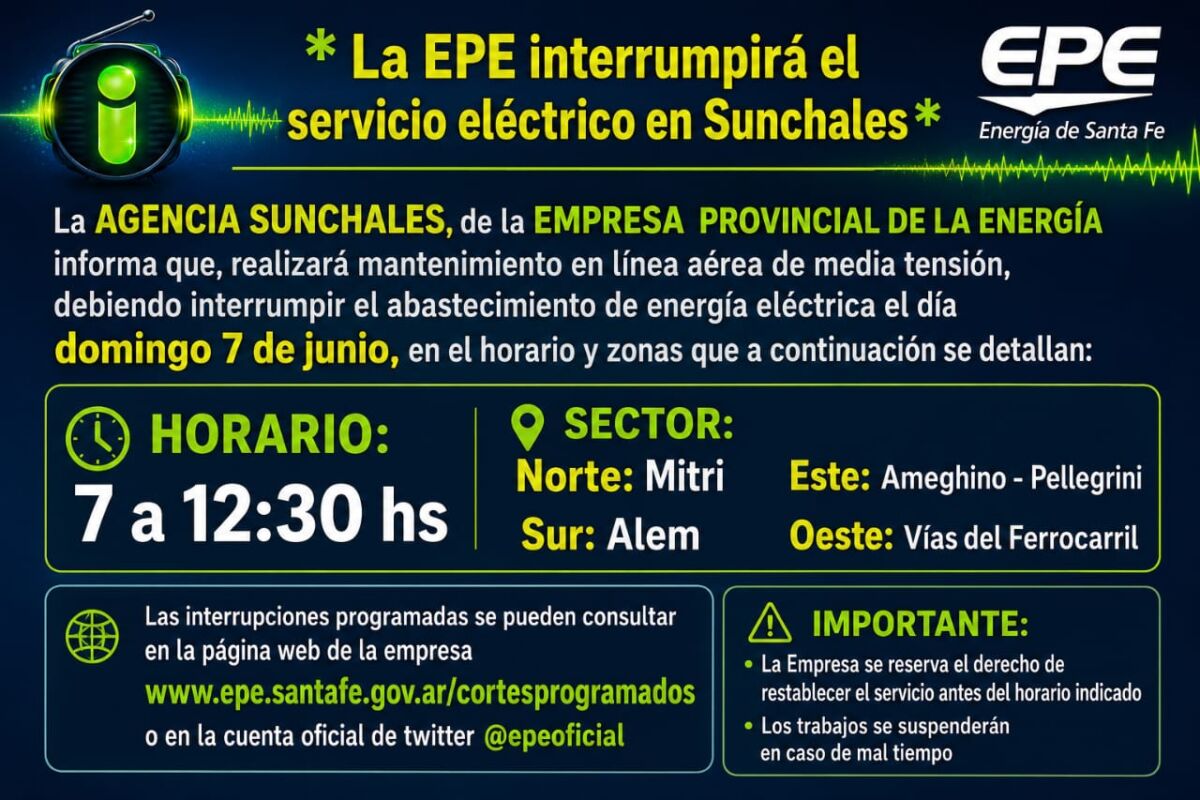 La EPE realizará mantenimiento en media tensió