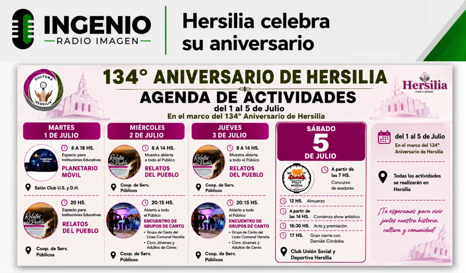 Hersilia celebra su aniversario con una semana de actividades