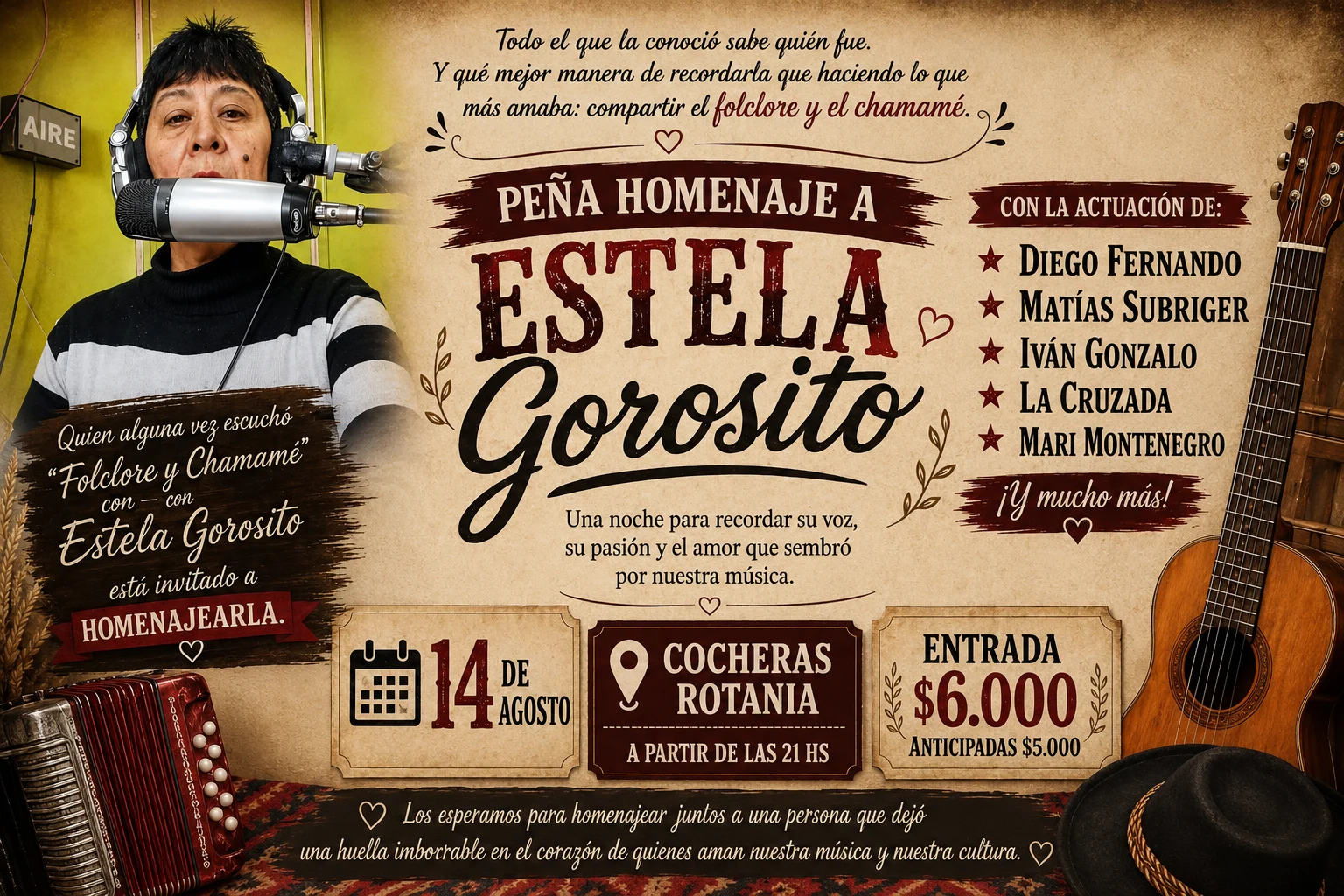 14 de agosto Peña en homenaje a Estela Gorosito