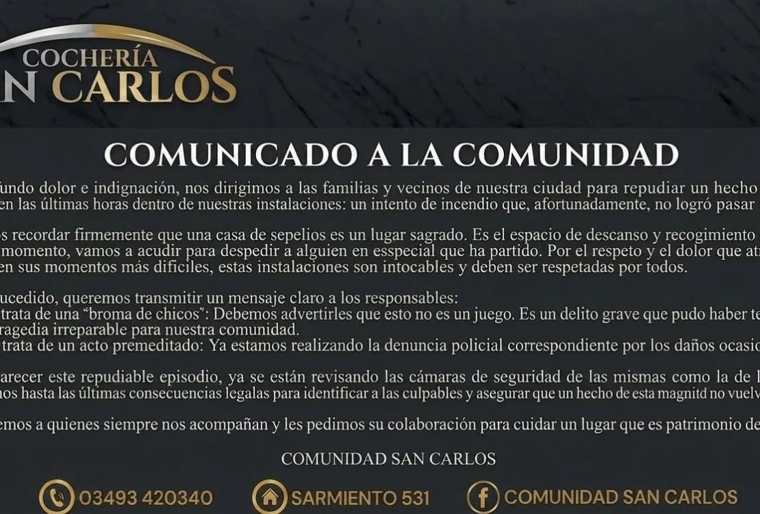 Cochería San Carlos repudia intento de incendio