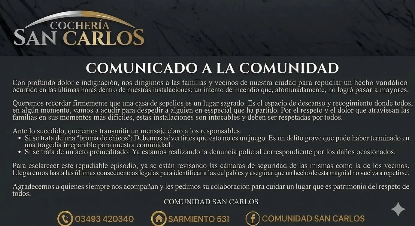Cochería San Carlos repudia intento de incendio