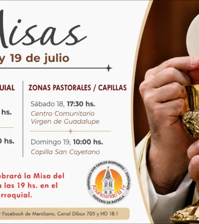 Parroquia San Carlos Borromeo informa los horarios de Misa para este fin de semana.