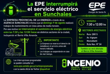 La Epe interrumpirá el servicio eléctrico en Sunchales