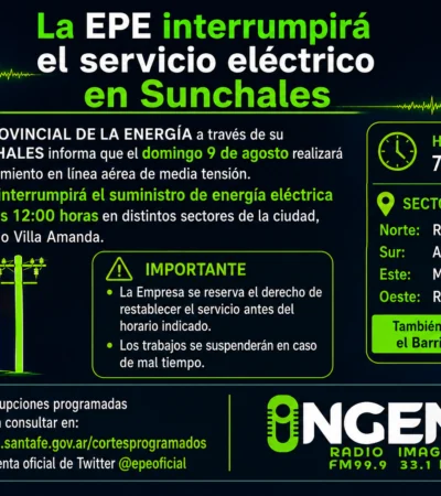 La Epe interrumpirá el servicio eléctrico en Sunchales