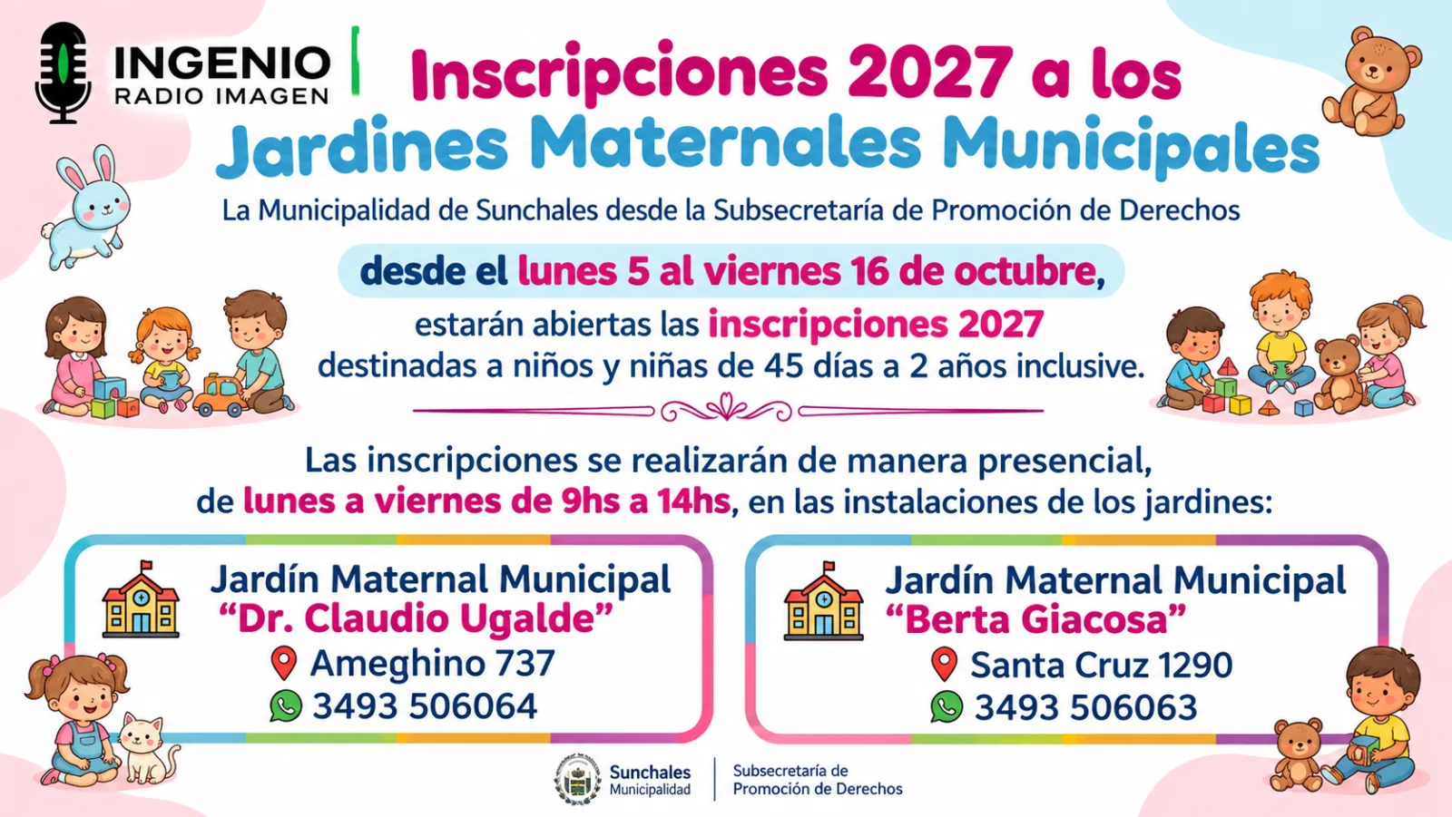Abren inscripciones dos mil veintisiete a los jardines maternales municipales