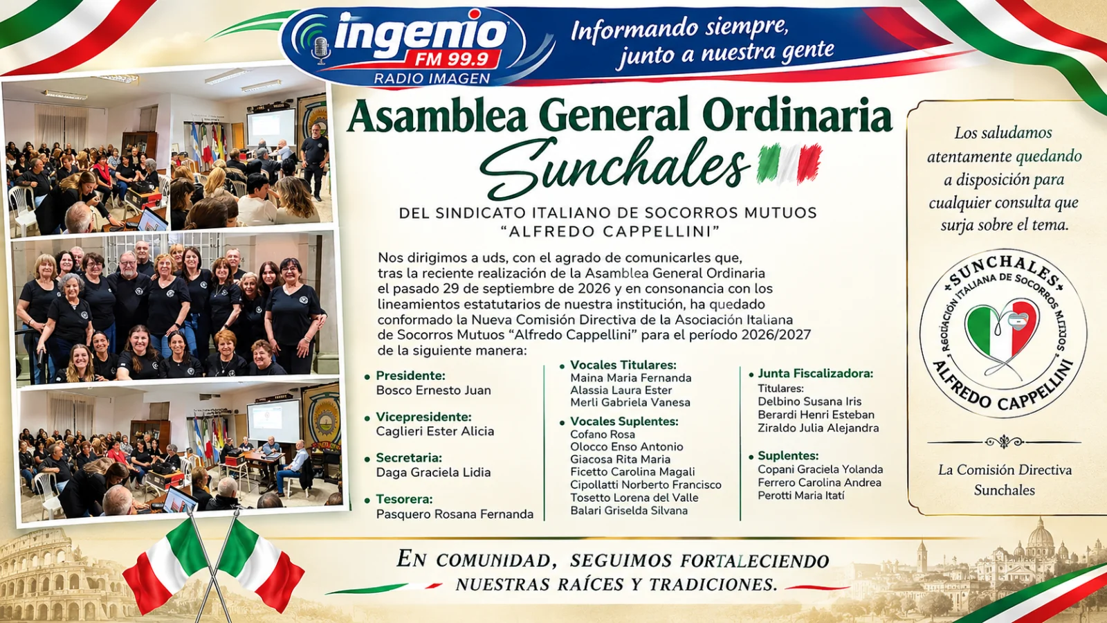 Nueva Comisión Directiva de la Asociación Italiana de Sunchales