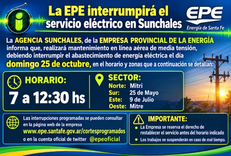 Corte programado de energía en Sunchales