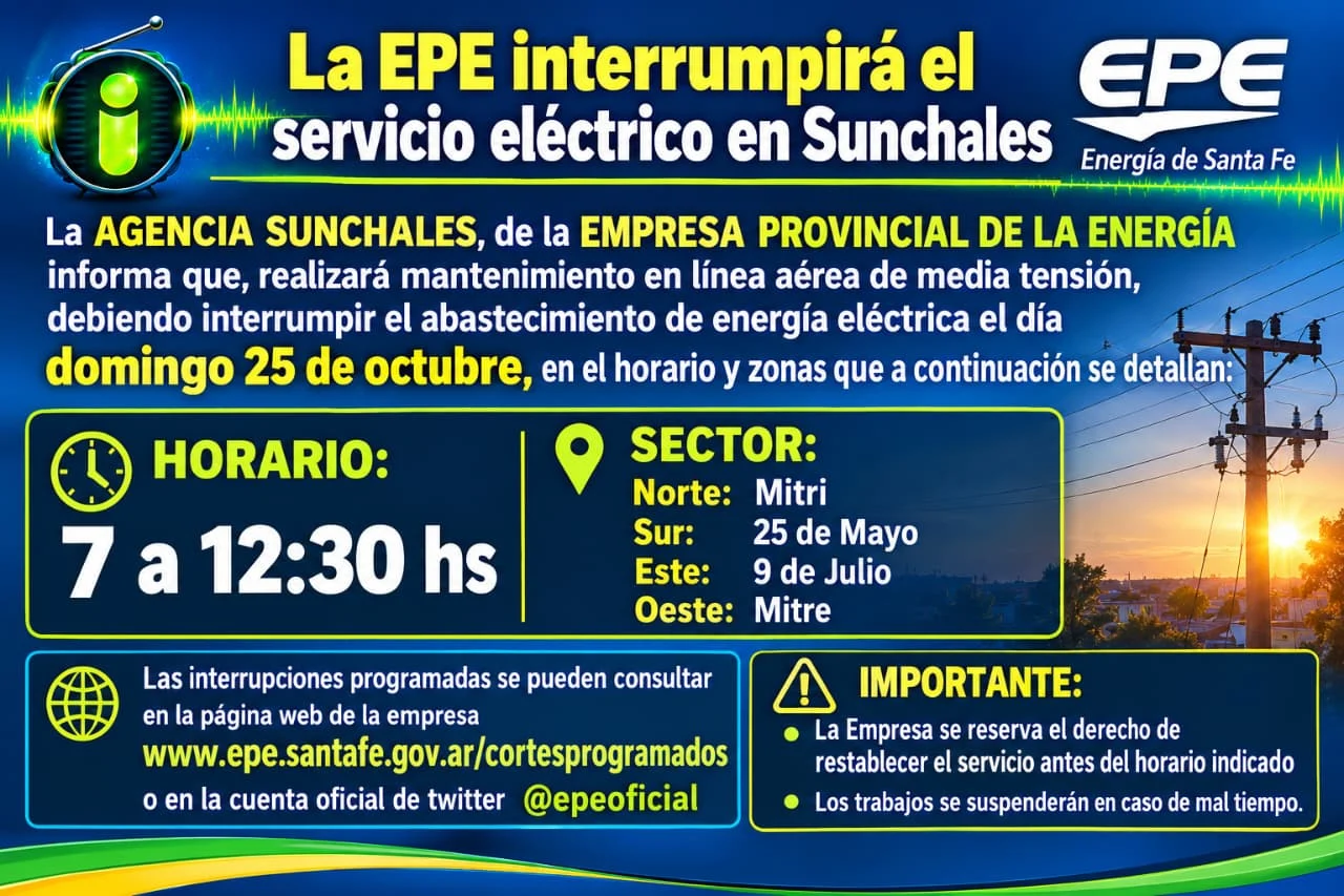 Corte programado de energía en Sunchales